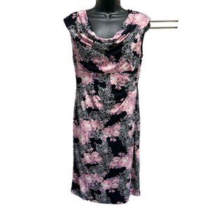 Connected Apparel‎ Sz 6 Black/Pink/Purple Floral Sleeveless Sheath Dress Lined